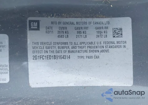 2011 Chevrolet Camaro 2Lt from USA, damaged, VIN 2G1FC1ED1B9164314